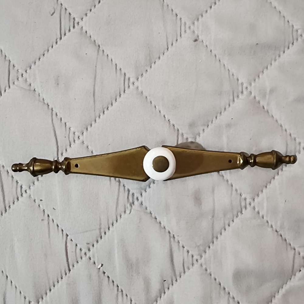 Vintage Brass Colonial Drawer Pull White Porcelain Knob Furniture Hardware